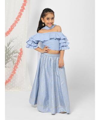 Ruffled Sleeve Blue Lehenga Choli for Girls 5