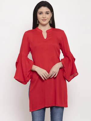 Red plain viscose rayon short-kurtis 1