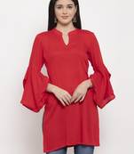 Red plain viscose rayon short-kurtis