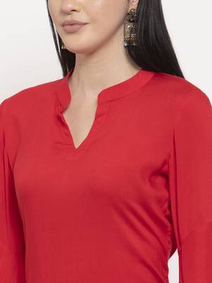 Red plain viscose rayon short-kurtis 2