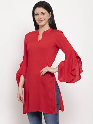 Red plain viscose rayon short-kurtis 3