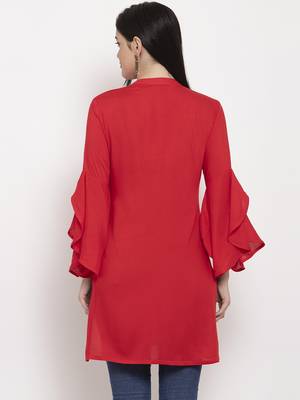 Red plain viscose rayon short-kurtis 4