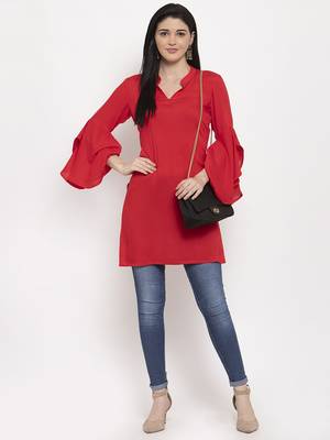 Red plain viscose rayon short-kurtis 5