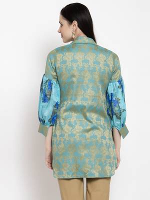 Blue printed cotton short-kurtis 2