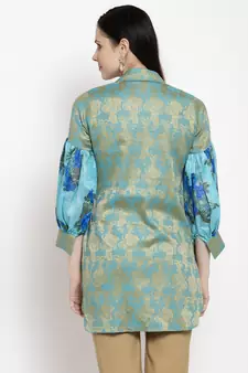 Blue printed cotton short-kurtis