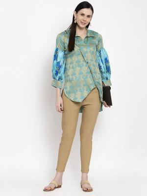 Blue printed cotton short-kurtis 1
