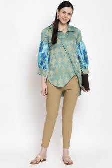 Blue printed cotton short-kurtis