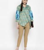 Blue printed cotton short-kurtis