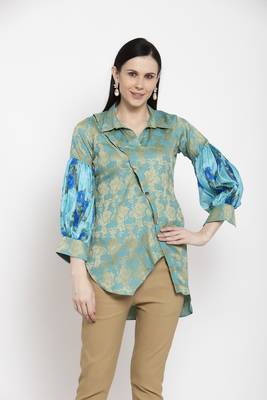 Blue printed cotton short-kurtis 3