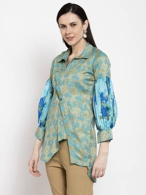Blue printed cotton short-kurtis 4