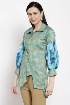Blue printed cotton short-kurtis