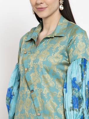 Blue printed cotton short-kurtis 5