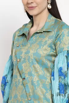 Blue printed cotton short-kurtis