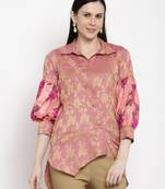 Pink printed cotton short-kurtis