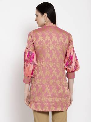 Pink printed cotton short-kurtis 2