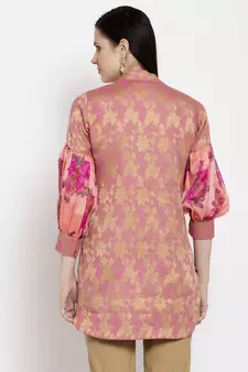 Pink printed cotton short-kurtis