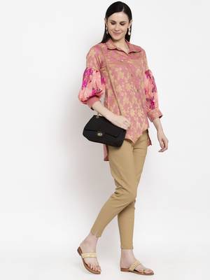 Pink printed cotton short-kurtis 3