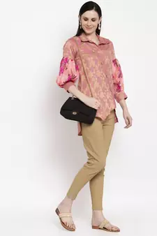 Pink printed cotton short-kurtis