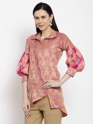 Pink printed cotton short-kurtis 4