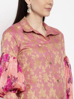 Pink printed cotton short-kurtis 5