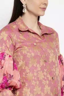 Pink printed cotton short-kurtis