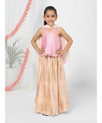 Ruffled Hem Pink Lehenga Choli for Girls 1