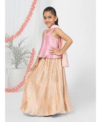 Ruffled Hem Pink Lehenga Choli for Girls 2
