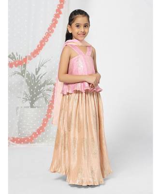 Ruffled Hem Pink Lehenga Choli for Girls 3