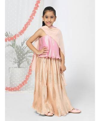 Ruffled Hem Pink Lehenga Choli for Girls 5