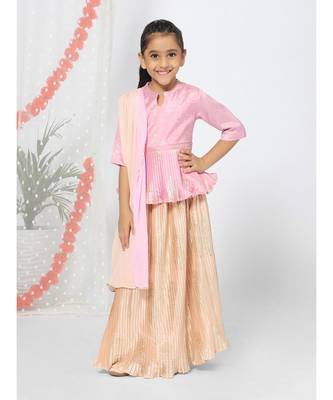 Peplum style Ruffled Pink Lehenga Choli set for Girls 1