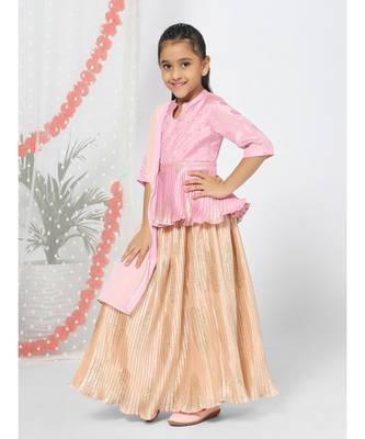 Peplum style Ruffled Pink Lehenga Choli set for Girls 2