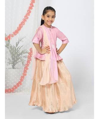 Peplum style Ruffled Pink Lehenga Choli set for Girls 3