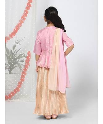 Peplum style Ruffled Pink Lehenga Choli set for Girls 4