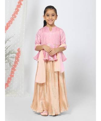 Peplum style Ruffled Pink Lehenga Choli set for Girls 5
