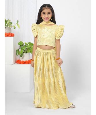 Yellow Ruffled Top Lehenga Choli Set Girls 1