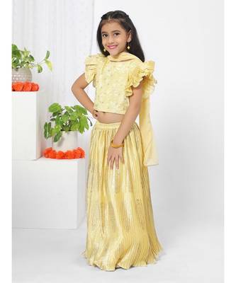 Yellow Ruffled Top Lehenga Choli Set Girls 2