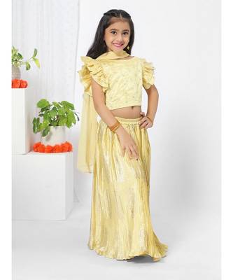 Yellow Ruffled Top Lehenga Choli Set Girls 3