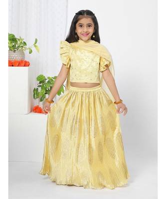 Yellow Ruffled Top Lehenga Choli Set Girls 5