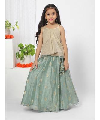 Ruffled Organza Beige top Lehenga Choli for Girls 1