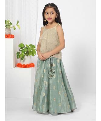 Ruffled Organza Beige top Lehenga Choli for Girls 2