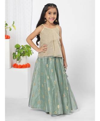 Ruffled Organza Beige top Lehenga Choli for Girls 3