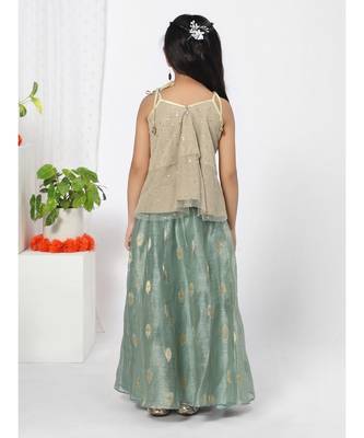 Ruffled Organza Beige top Lehenga Choli for Girls 4
