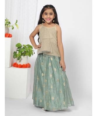 Ruffled Organza Beige top Lehenga Choli for Girls 5