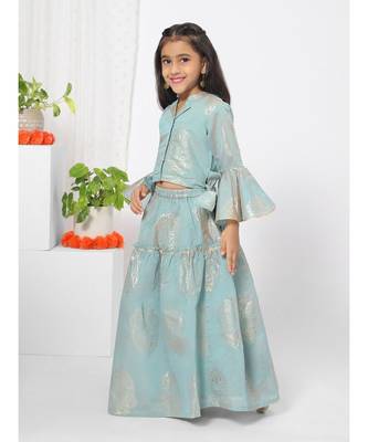 Flared Hem Blue Lehenga Choli for Girls 2