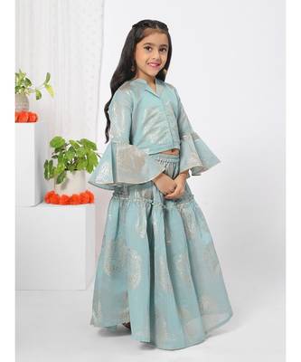 Flared Hem Blue Lehenga Choli for Girls 3