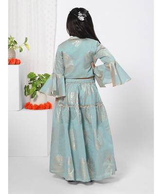 Flared Hem Blue Lehenga Choli for Girls 4