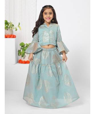 Flared Hem Blue Lehenga Choli for Girls 5