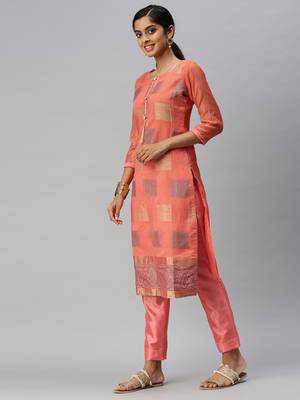 Kimisha Women's Orange Banarasi jacquard Woven Work Semi-stitched Dress Material With Inner 3