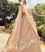 Mesmerizing Peach dori, zari, and resham embroidered organza Semi Stitched wedding Lehenga