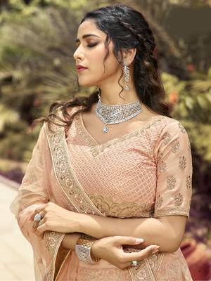 Mesmerizing Peach dori, zari, and resham embroidered organza Semi Stitched wedding Lehenga 2